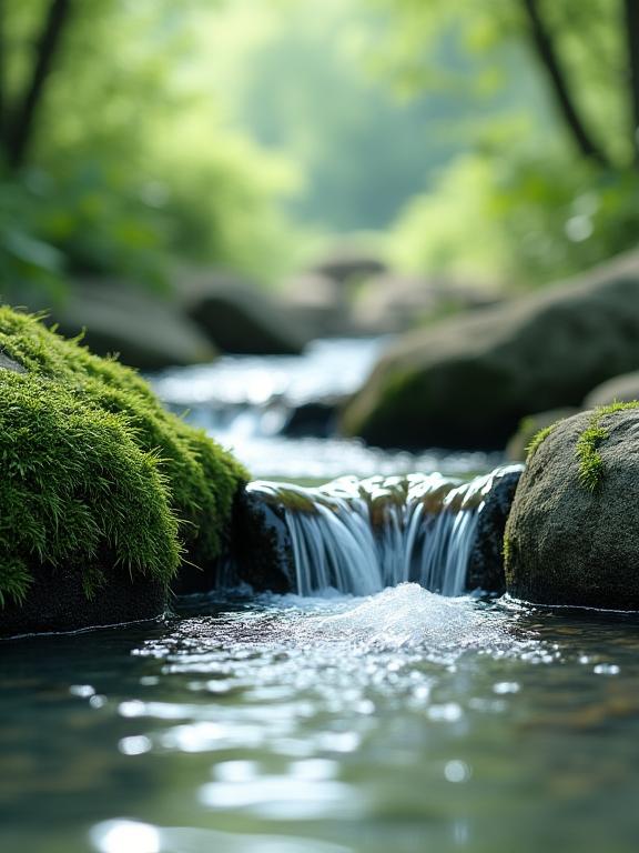 清らかな小川と苔むした岩
